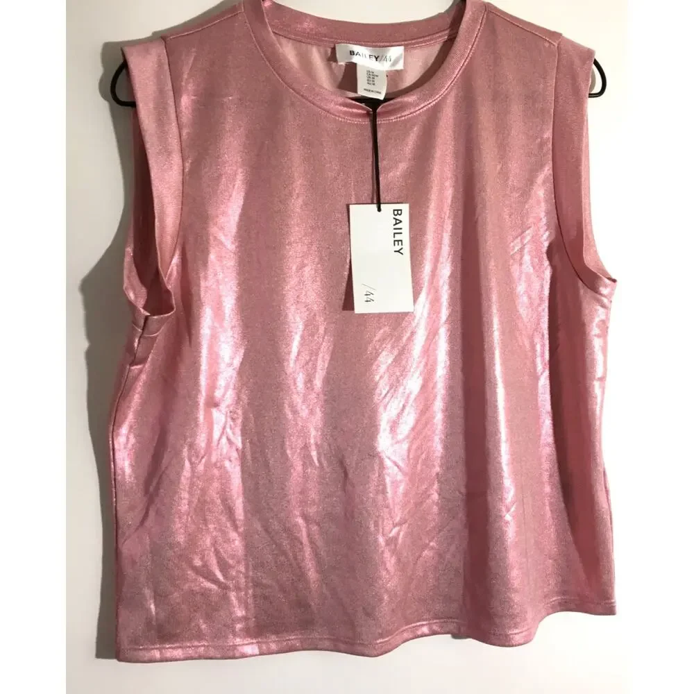 Bailey 44 Women's Size Medium Pink Metallic Muscle Shimmer Sleeveless Shirt Tee